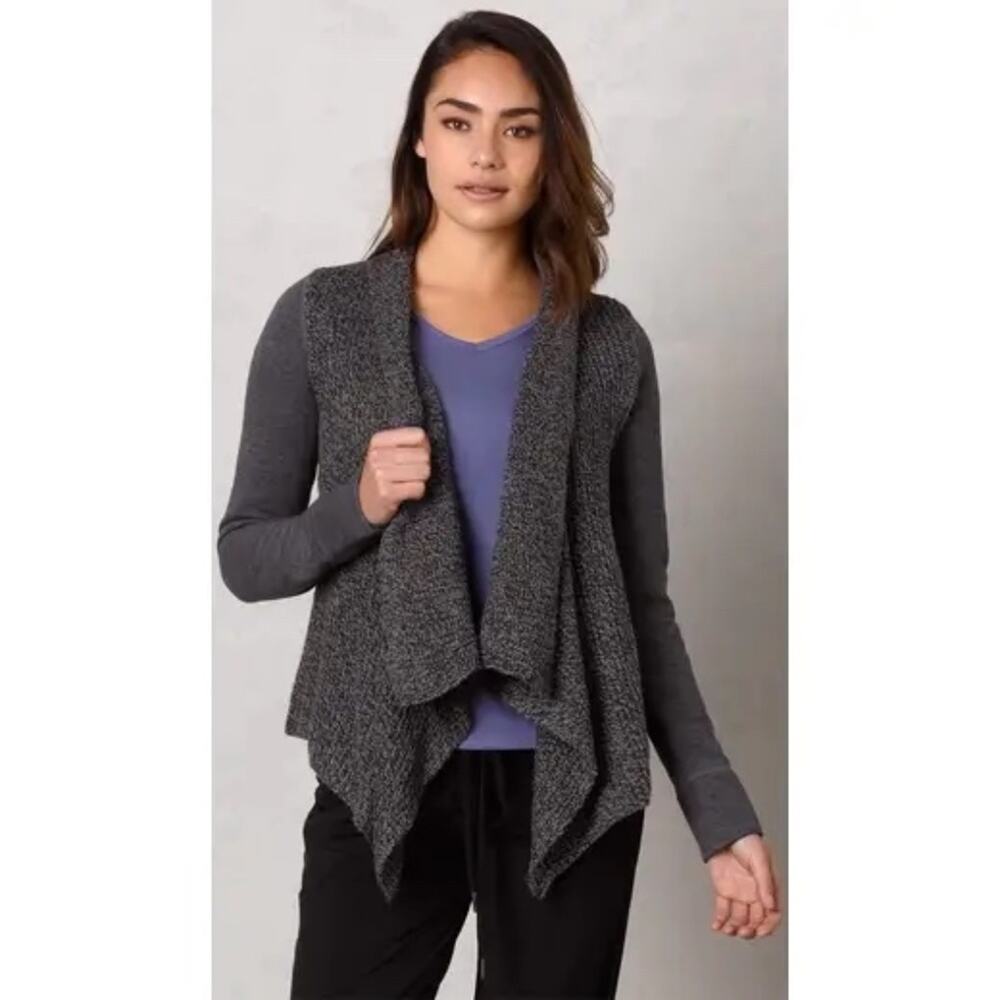 PrAna 'Demure' Cascade Front Cardigan Sweater in Charcoal Size Medium